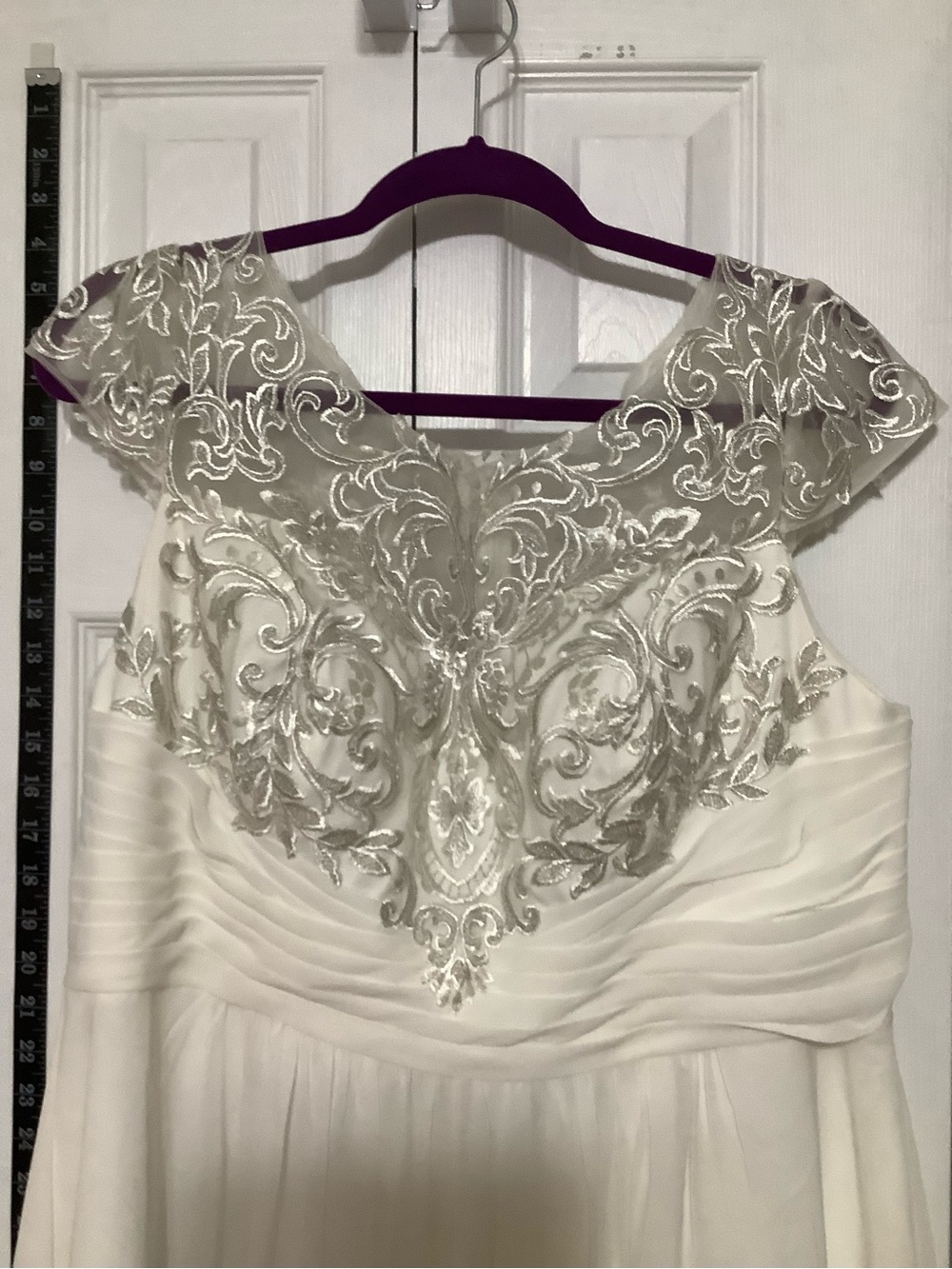 JJs House Ivory Dress with Silver Embroidered Overlay